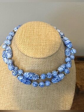Murano Blue Floral Glass Beaded Necklace - Unbranded